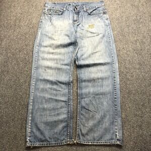 Helix Loose Straight Jeans Mens 34x32 Light Wash Distressed Streetwear Denim